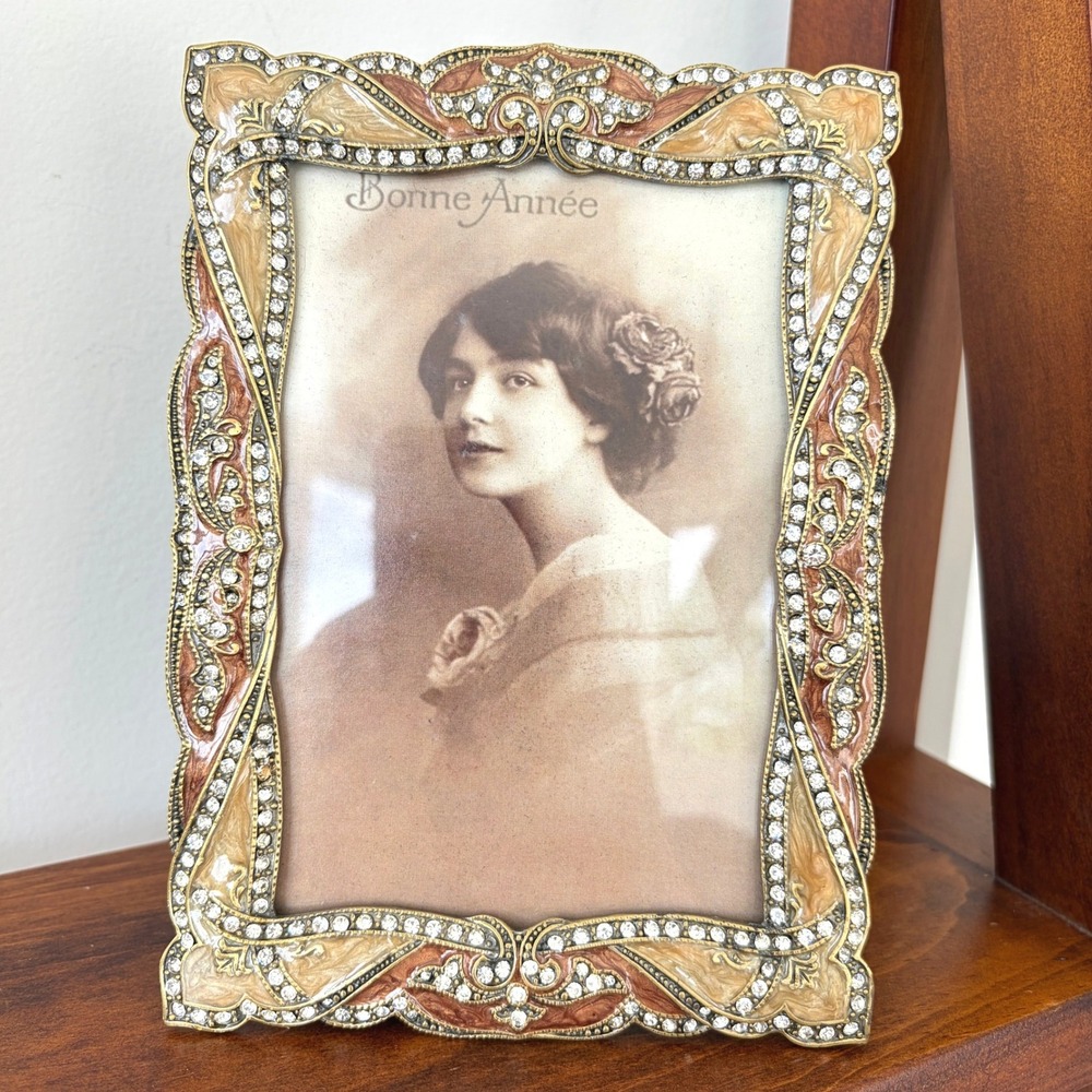 Vintage Style Ornate Art Nouveau Enamel Rhinestone 4x6 Picture Frame Bronze